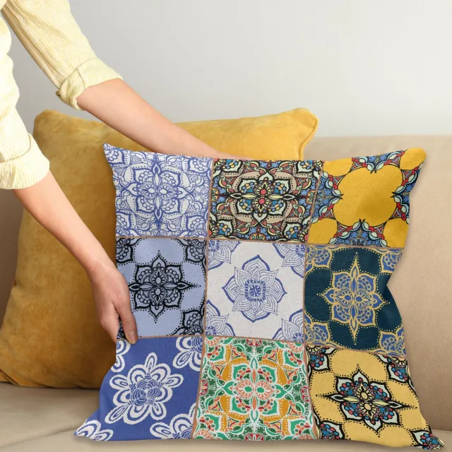 ABAKUHAUS Kleurrijk Kussenhoes, Boho portugiesischen Fliesen, Decoratieve Kussenhoes met Dubbelzijdige Print, Ritssluiting, Wasbaar, 60 x 60 cm, Meerkleurig