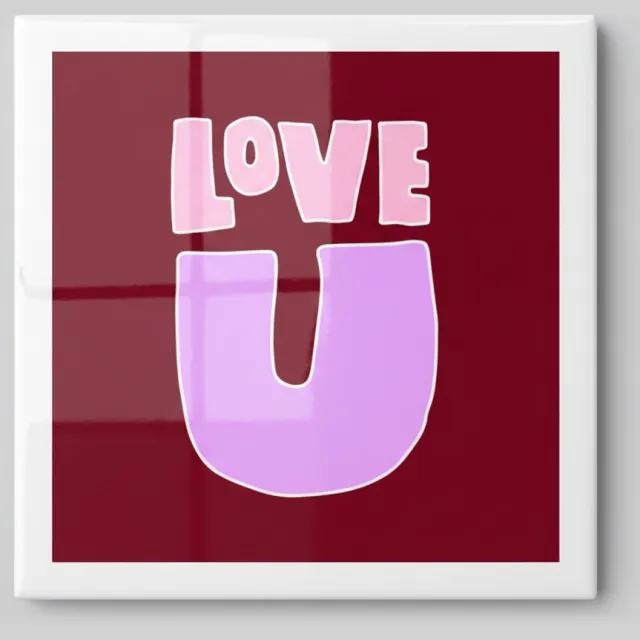 Nevolis “Love U” Keramische Tegel met Moderne Typografie – Romantische Wanddecoratie Cadeau – 15 × 15 cm Multi Color