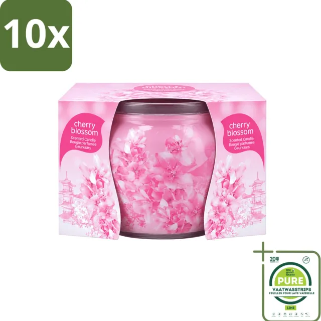 At Home 10 x At Home - Scents - Geurkaars - Cherry Blossom - 70 g - Grootverpakking - Vaatwasstrips - Geurkaars Cherry Blossom - Geur In Huis - Kersenbloesem Geur - Rustgevende Geur - Geur In Woonkamer Roze