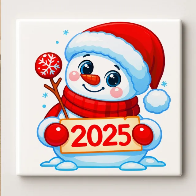 Nevolis 2025 Sneeuwpop Keramische Tegel – Schattige Nieuwjaar & Winter Wanddecoratie – Feestelijke Seizoensdecoratie – 15 × 15 cm Multi Color