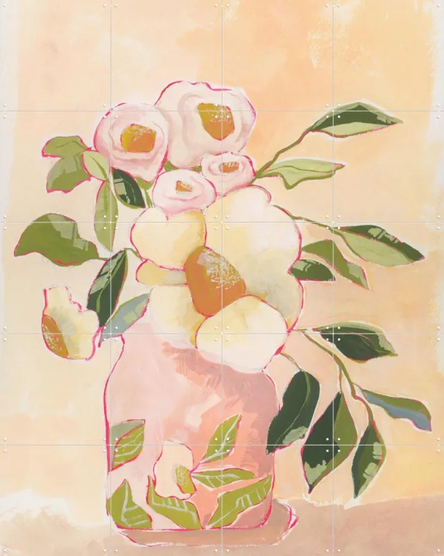 IXXI Flourish Vase, Lucrecia Caporale & Various - 80 x 100 cm - Grote wanddecoratie en posters - Illustraties, Aquarel, Woonkamer, Eetkamer Roze