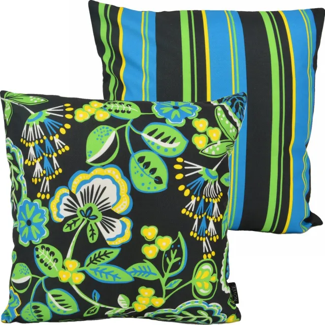NOVÉE Flower / Stripe Kussenhoes - Zwart | Outdoor / Buiten | 45 x 45 cm | Katoen/Polyester