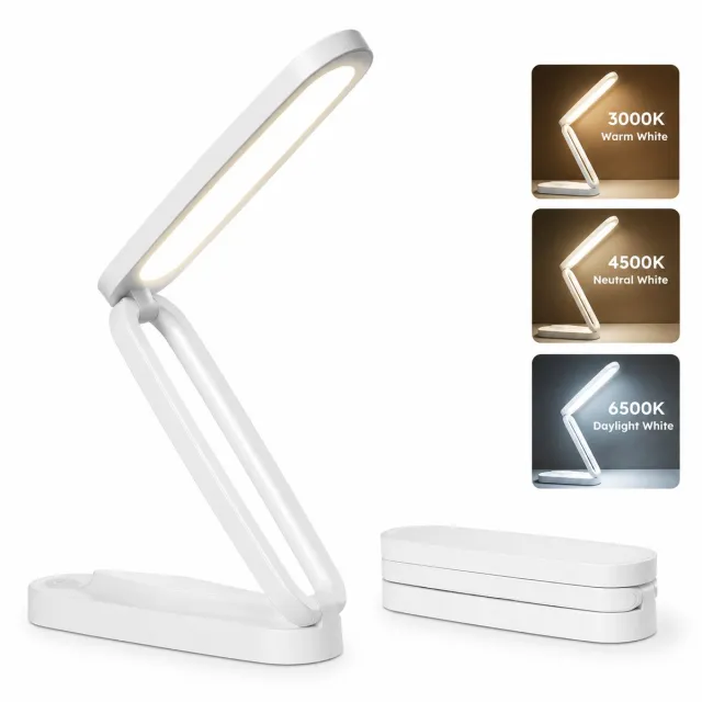 Bobypet Opvouwbare Draadloze LED Bureaulamp met Accu - Oplaadbare Leeslamp met 3 Lichtstanden en Dimbare Functie - Draagbare USB C Tafellamp voor Studie, Kantoor, Reizen en Nagels - Wit