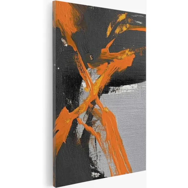 Saammp Canvas Schilderij - Zwart - oranje verfspetters - Abstracte wanddecoratie- 40x60 - Foto op canvas - Wanddecoratie - Muurdecoratie Woonkamer - Kantoor Decoratie Multicolor