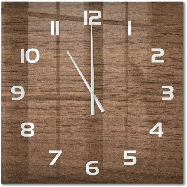 TULUP Wandklok - Houten achtergrond Wandklok Glas Met Motief - 60x60 cm - Bruin Decoratieve Glazen Klok - Witte handen - Vierkante Klok - Gekleurde Glazen Klok - Glazen Klok Met Print