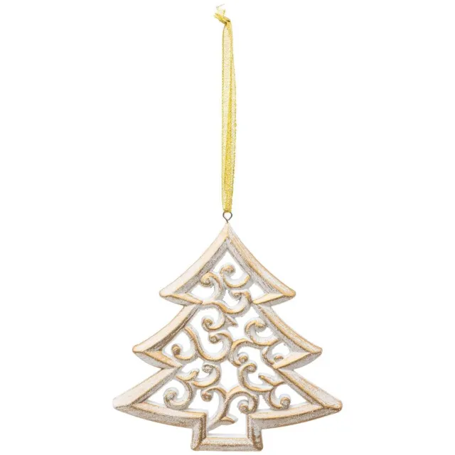 Feeric lights & Christmas Witte houten kerstboom met arabesken, 15 cm Blanc