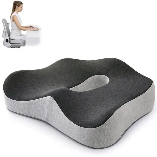 Lifhelpe Orthopedisch Zitkussen van Traagschuim - Ergonomisch Stuitkussen voor Stoel - Drukverlagend Zitcomfort - 38 x 34 x 7 cm - Grijs