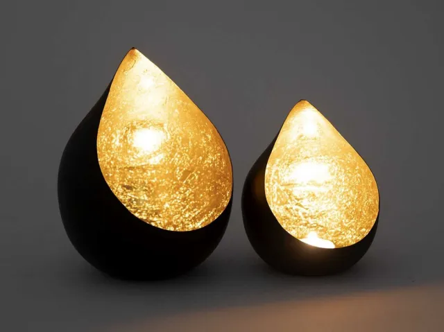 SVJ Home Decorations Waxinelicht set | Windlicht | Goud | Zwart | Kandelaar | Handgemaakt | Druppel | Druppelvorm | Woon | Wonen | Decoratie | Woonaccessoires | Woonaccessoire | Landelijk | Industrieel | Waxine | Theelichthouder | Theelicht | Japandi | Interieur | Sfeer Zwart / Goud