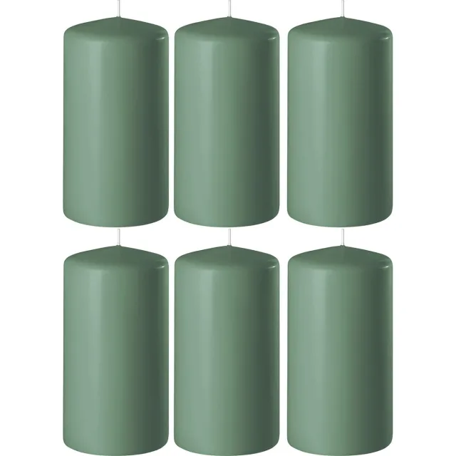 Enlightening Candles Cilinderkaars/stompkaars - 6x - groen - D6 x H15 cm - 58 branduren - Dikke kaarsen - Voor kandelaar of plateau