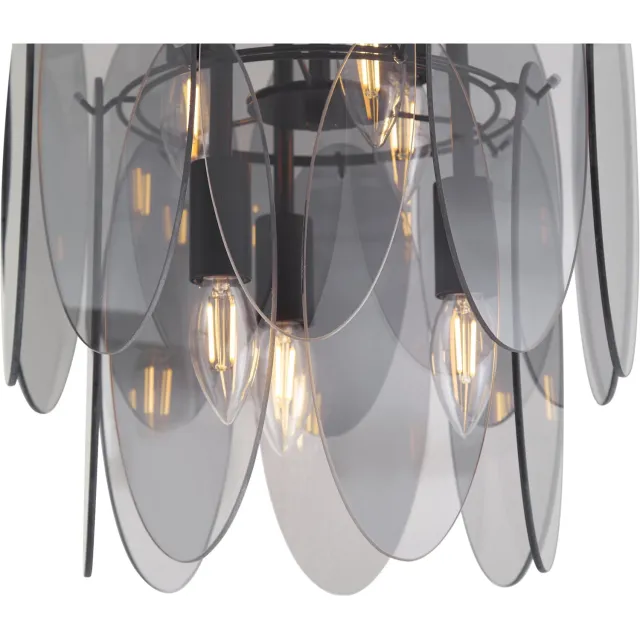 QAZQA art deco plafondlamp - Mochan - zwart met rookglas, rond, 6-lichts, 35cm, ideaal als hal en woonkamer lamp
