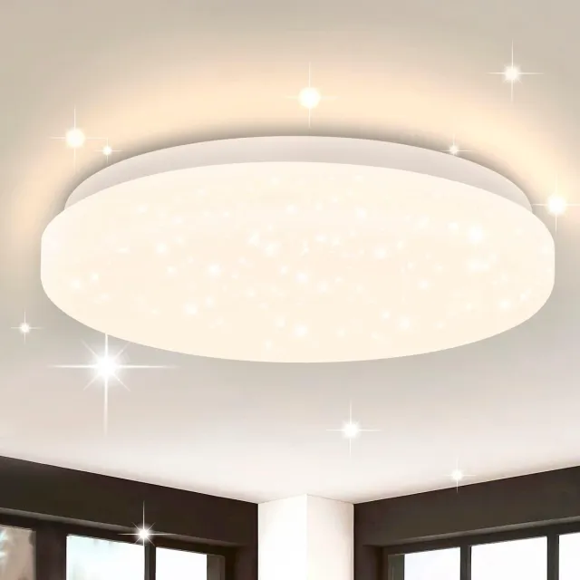 Glitzerlife Plafondlamp - Sterrenhemel LED - Warmwit Flikkerloos - Kunststof - 15W 3000K - Ø21cm - Wit
