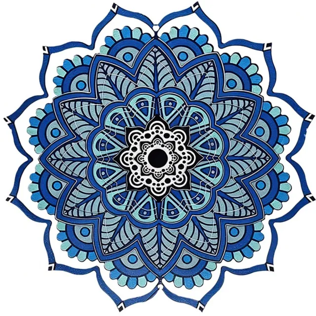 OEMG Blauwe mandala windspinner, 30 cm diameter roestvrij staal, tuin hangdecoratie, vogelverjager met draaibare haak