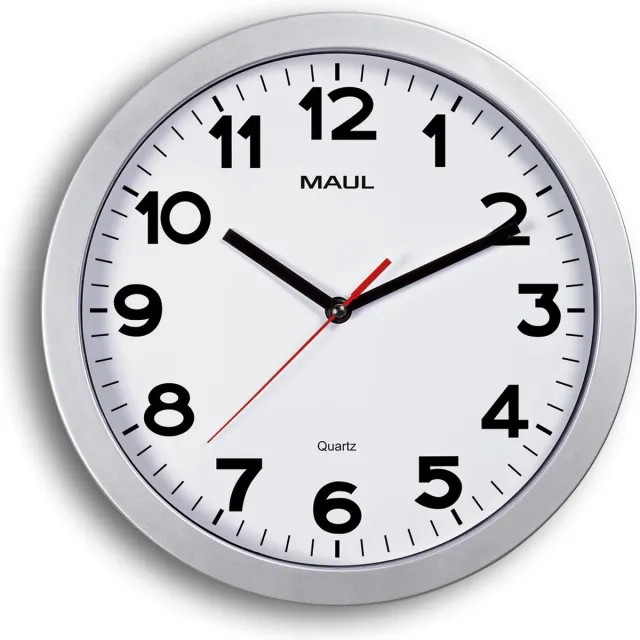 Maul MAULstep wandklok, quartz, diameter 30 x 5 cm, kunststof kader, zilver 10 stuks