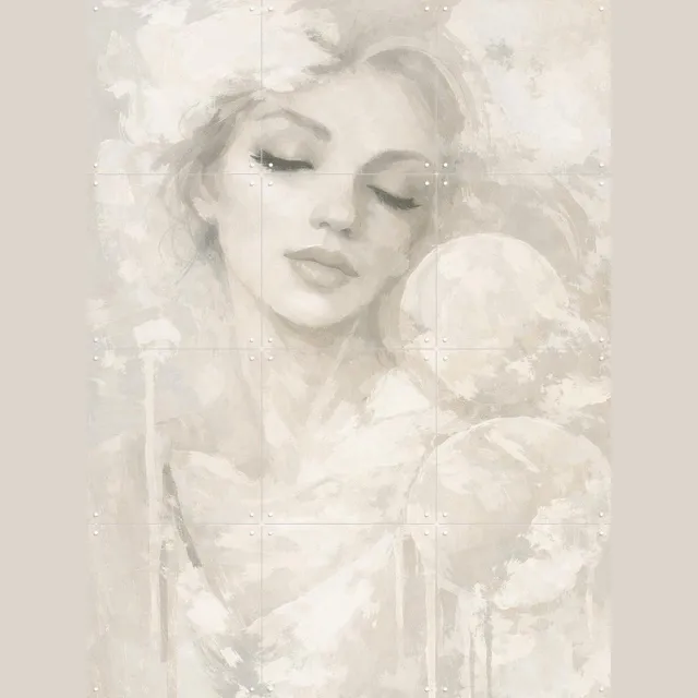 IXXI Cloud Dreamer, Moonheart Artworks - 60 x 80 cm - Grote wanddecoratie en posters - Kwaststreken, Modern, Slaapkamer, Woonkamer, Gang, Gezichten Beige / Wit