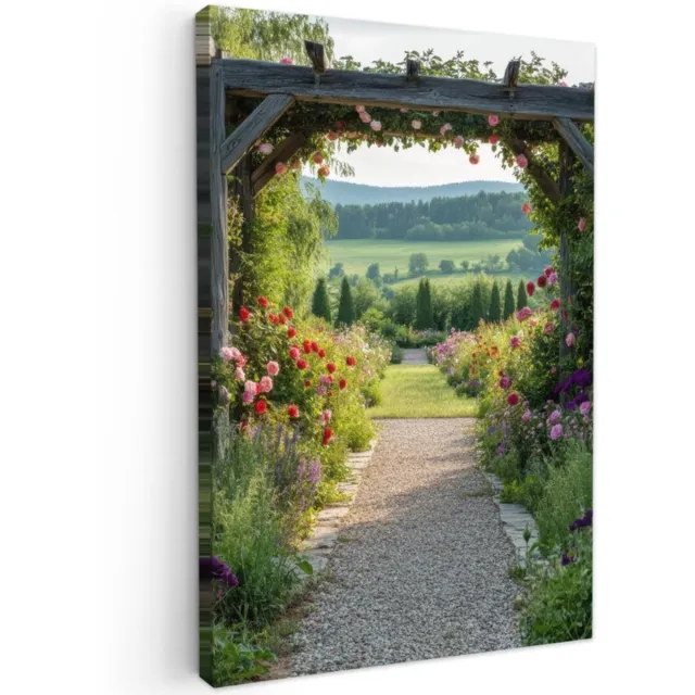 Thuys Tuinschilderij voor buiten 100x150 cm - Tuindecoratie Doorkijk - Landschap - Natuur - Tuinboog - Bloemen - Tuinposter op canvas - Tuin muurdecoratie - Buitenschilderij decoratie - Schutting wanddecoratie - Buitencanvas