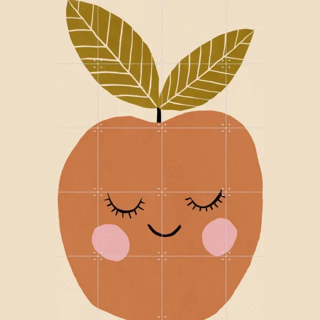 IXXI Happy Apple, Treechild & Various - 80 x 100 cm - Grote wanddecoratie en posters - Kleurrijk, Illustraties, Modern, Speels, Cartoonesk Bruin / Beige / Oranje