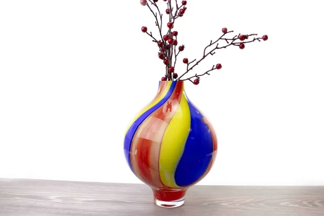 Loranto Glazen Vaas - Vaas Glas - Bloemenvaas - Design Vaas van Glas Rainbow Sphere Geel