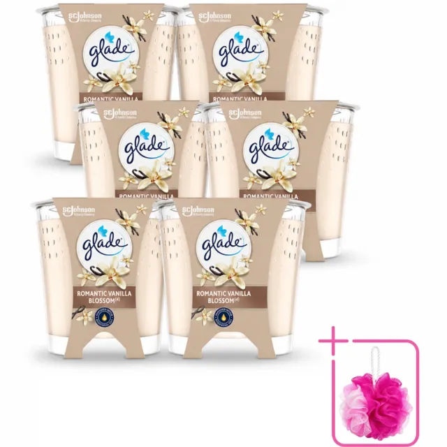 Glade 6 x Glade - Geurkaars Romantic Vanillebloesem - 100% Raapzaadwas & Vegan - 112 g - Bulkverpakking - Romantische kaars - Douchemop - Geurkaars crème