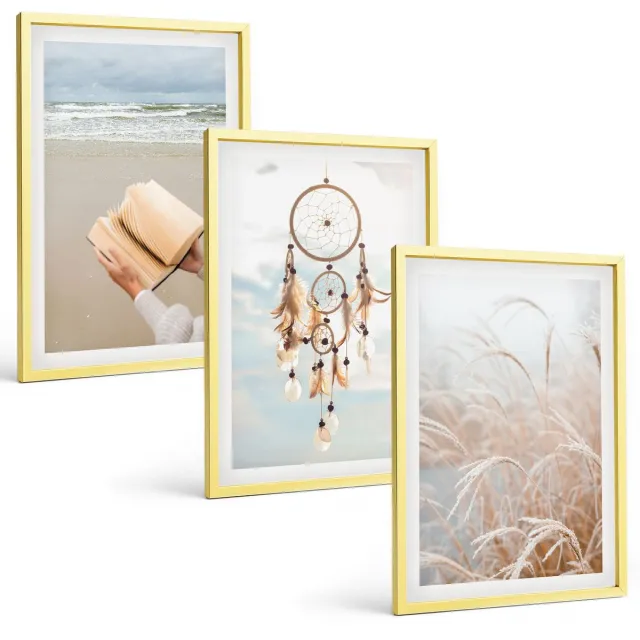 TULUP 4-Delige Schilderij Set - Rustige landschappen, delicate zomeruitzichten, boho-stijl - 40 x 60 cm - Wanddecoratie - Schilderijen Set - Kantoor - Moderne Wanddecoratie Gouden lijst