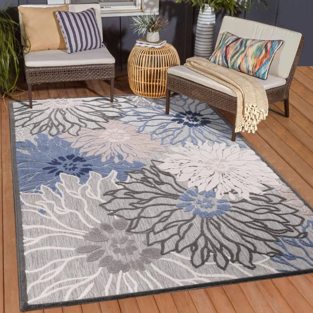 Muratap Floral Outdoor - Buitenkleed Tuin - Weerbestendig Vloerkleed - Grijs