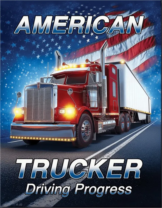 Desperate Enterprises American Trucker Driving Progress. Metalen wandbord 31,5 x 40,5 cm. meerkleurig H