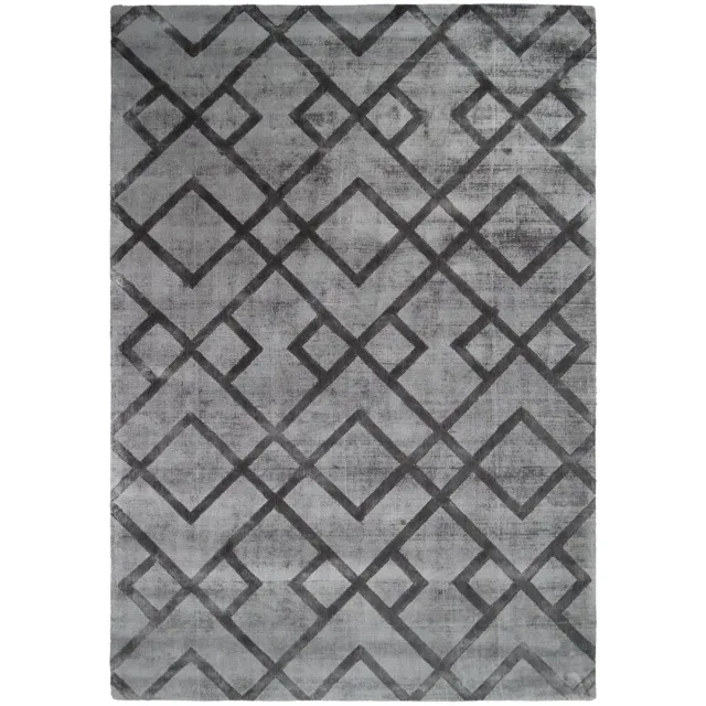 Padiro design laagpolig vloerkleed 160 x 230 cm - donkergrijs - modern geometrisch patroon - voor vloerverwarming - van viscose en katoen