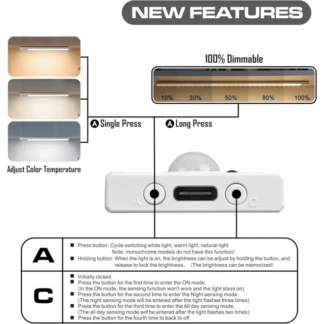 Lexium Store Sensor lampjes met bewegingsmelder - Wit - 30 cm - Oplaadbare Led-kastlamp met Magnetische Bevestiging - Voor Binnengebruik