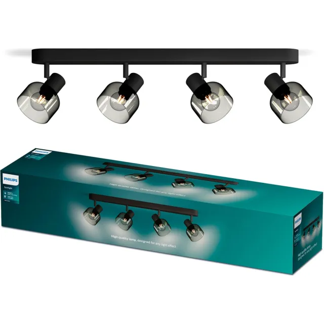 Philips Sleet Spot - Plafondspot met vier lichtpunten - Met gerookt glas - Kleine fitting Zwart