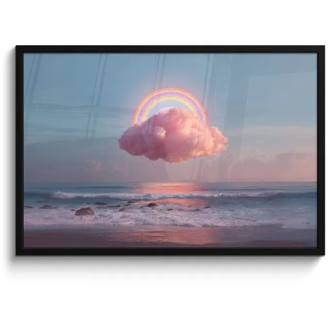 FrameYourWall Poster in lijst - Fotolijst 90x60 cm - Posters - Wolk - Regenboog - Zee - Posterlijst zwart - Decoratie - Wanddecoratie woonkamer - Muurdecoratie slaapkamer