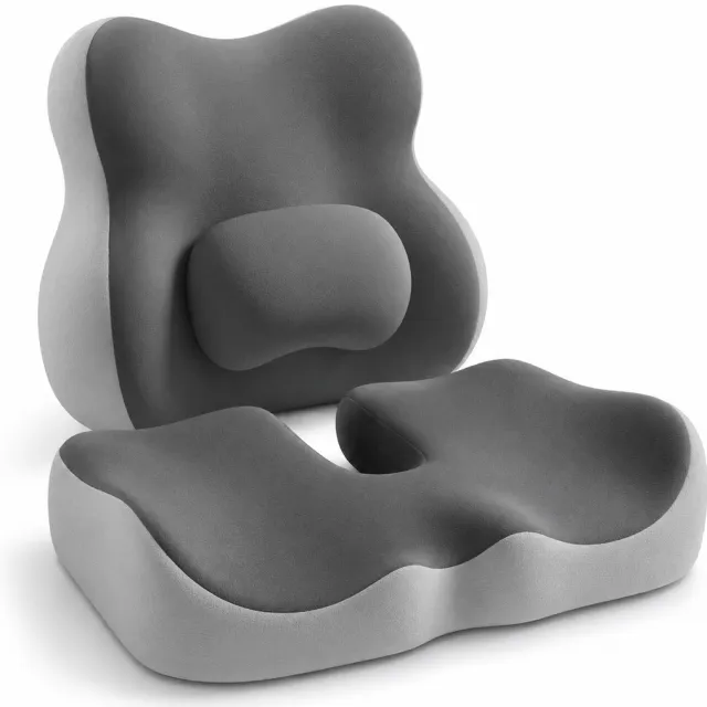Gloovon Ergonomisch Zitkussen & Rugsteun - Drukverlagend Traagschuim - Orthopedisch voor Bureaustoel - Antraciet - 2-delige set Antraciet / Grijs
