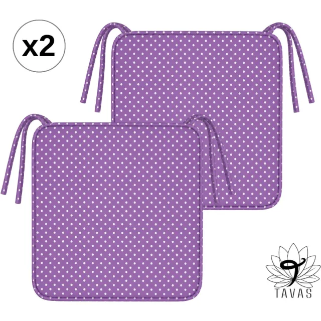 Tavas Stoelkussen - Lavendel - 40x40 cm - 2 Stuks - Wit Gestipt Zitkussen voor Eetkamer en Tuinstoelen