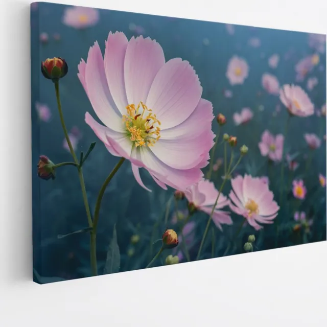 Saammp Canvas Schilderij - Grote Roze bloem - Natuur - 70x50 - Foto op canvas - Wanddecoratie - Muurdecoratie Woonkamer - Slaapkamer decoratie - Canvas Print Multicolor