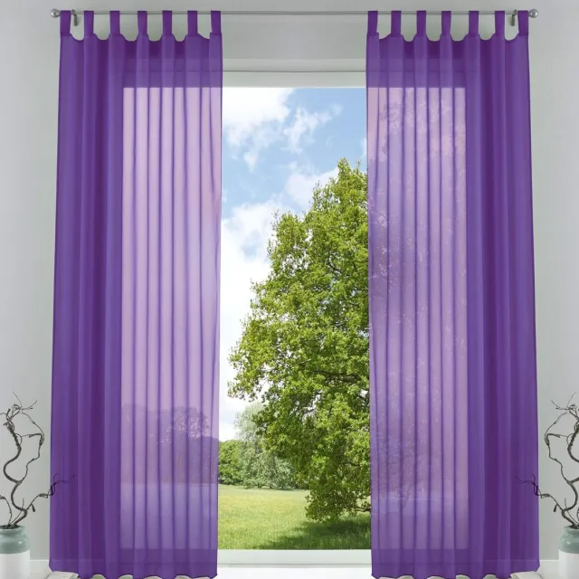 Primavera Set van 2 gordijnen, transparante gordijnset, woonkamer, voile lussengordijn met loden tape, H x B 245 x 140 cm, paars, CN