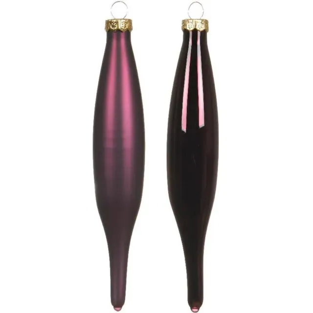Decoris kerstbal pegels - 6x - aubergine paars - D15 cm - glas - kersthangers - ijspegels - kerstversiering