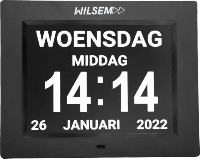 Wilsem Dementieklok voor Ouderen met Dementie en Geheugenverlies – Dementieklokken - Dementieklokken Digitaal - Kalenderklok - Zwart