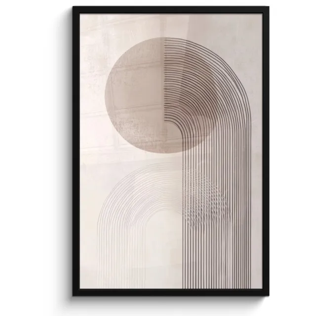FrameYourWall Poster in lijst - Fotolijst 60x90 cm - Posters - Minimalistisch - Cirkel - Lichtgrijs - Posterlijst zwart - Decoratie - Wanddecoratie woonkamer - Muurdecoratie slaapkamer Minimalistisch - Cirkel - Lijnen