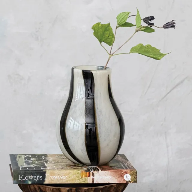 Imperatoris Glazen Vazen / Glazen Flessen – Mini Decoratieve Vaas Flesjes – Helder Glas – Inclusief Strik – 15 x 15 x 20 cm – Wit/Zwart