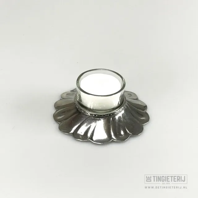 De tingieterij Waxinelichthouder ''Bloem'' - Sfeerverlichting - Landelijke stijl - kaarsenhouder - Uniek en handgemaakt Zilver