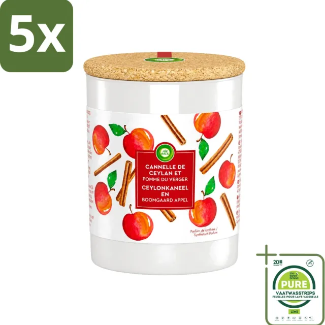 Air Wick 5 x Air Wick - Geurkaars - Kaneel & Boomgaard Appel - 35 Uur Brandduur - Grootverpakking - Vaatwasstrips - Geurkaars - Kaneel - Boomgaard Appel - Warme Geur - Frisse Geur Rood