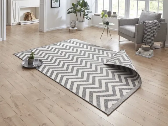 flycarpets Omkeerbaar Vloerkleed - Binnen & Buitenkleed Palma- Grijs / Creme - 80x350 cm