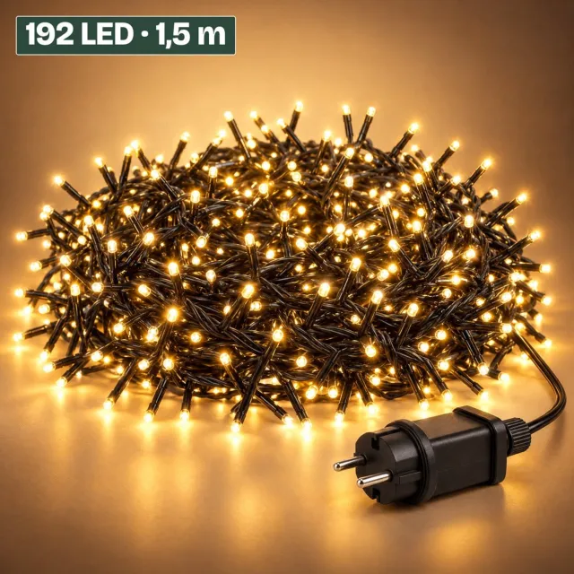 Levano Kerstverlichting Buiten 192 LED 1,4 m Extra Warm Wit - Kerstboomverlichting - Lichtsnoer Buiten - Kerstlampjes - Lichtsnoer Binnen - Clusterverlichting - Kerstverlichting Binnen - LED Snoer - Kerstlampjes met Stekker - Timer Verlichting