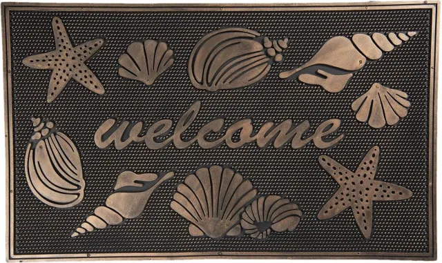 Clayre & Eef Deurmat Binnen 75*45*1 cm Bruin Kunststof Rechthoek Schelpen Welcome Droogloopmat