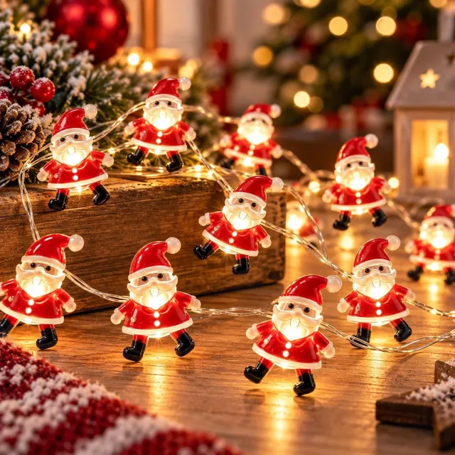 KZQ Kerstman lichtsnoer op batterij, 2 meter 20 LED kerstverlichting met micro koperdraad, kerstlichtketting als kerstdecoratie voor kerstboom, slaapkamer en tuin