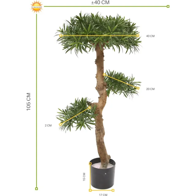 LeopoldFlora Kunst Podocarpus Bonsai 105 cm UV Groen