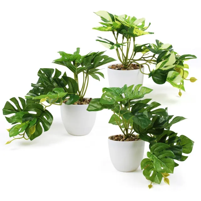Unyqoos ® Levensechte Monstera Kunstplanten Set van 3 voor Binnen- en Buitendecoratie groen