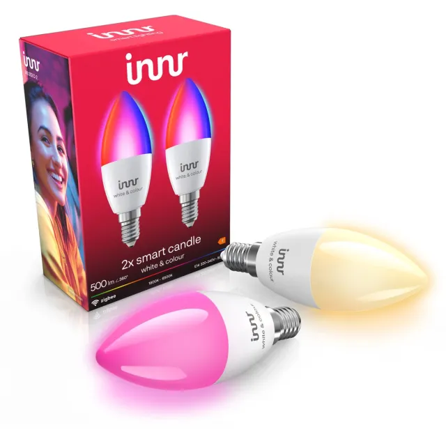 innr Smart E14 lamp - Zigbee - geschikt voor Philips Hue - LED Bulb - wit en gekleurd licht - slimme kaarslamp - ledlamp dimbaar - 500 lumen - 2 pack