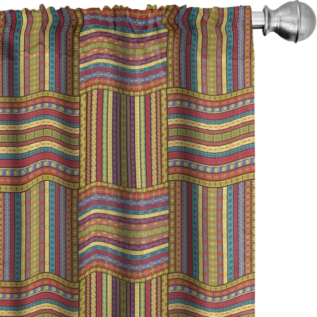 New Bed Gordijnen, Afrikaans Kunst Randen Lichtgewicht Overgordijnen met Roedezak, 150 cm x 245 cm Meerkleurig, Geel