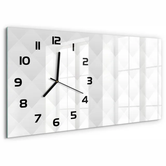 TULUP Wandklok - Abstracte achtergrond Glazen Wandklok Design - 60x30 cm - Wit Klok Glas Met Opdruk - Zwarte handen - Rechthoekige Klok - Wandklok Glas Met Motief - Decoratieve Glazen Klok