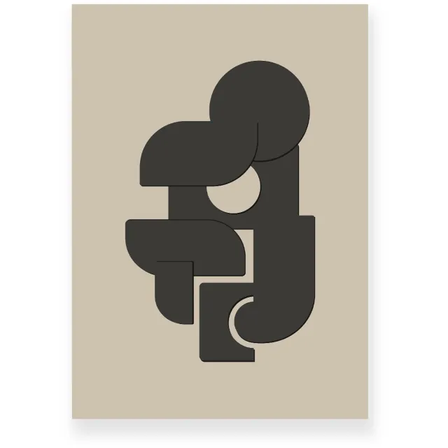 Yisual Poster 20x30 cm - Abstracte Vormen - Donkergrijs - Taupe - Minimalistisch - Japandi - Muurdecoratie - Wanddecoratie