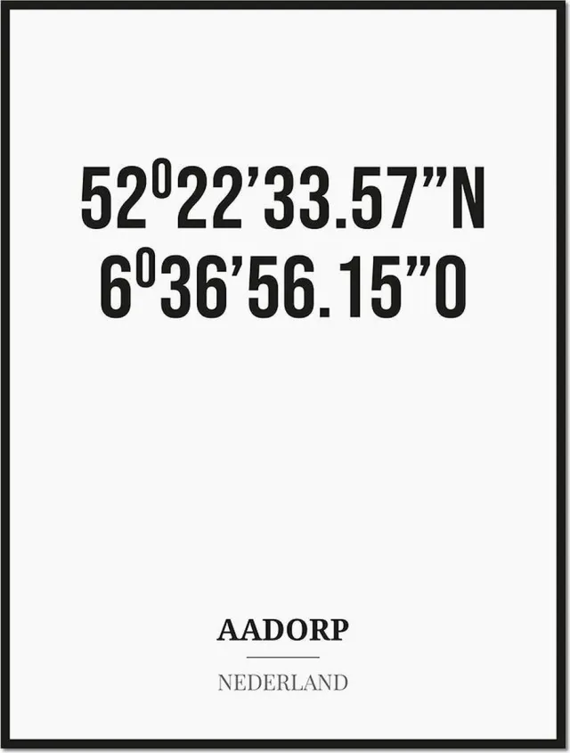 Studio216 Poster/kaart AADORP met coördinaten zwart, wit